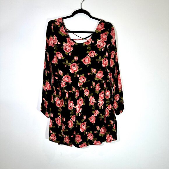 Whimsigoth Boho Rose Floral Long Sleeve Loose Fit Dress - Medium - Picture 1 of 10